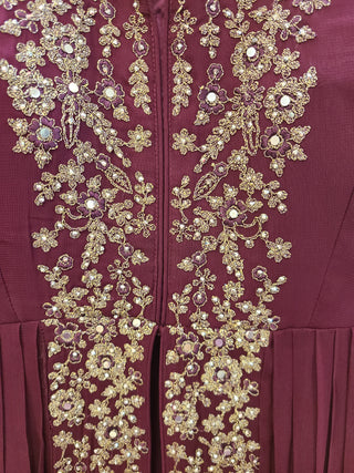 Burgundy Embroidered Sharara Set with Mirror Work & Dupatta