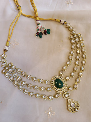 Luxury Bridal Polki Necklace Set with Emerald Stones