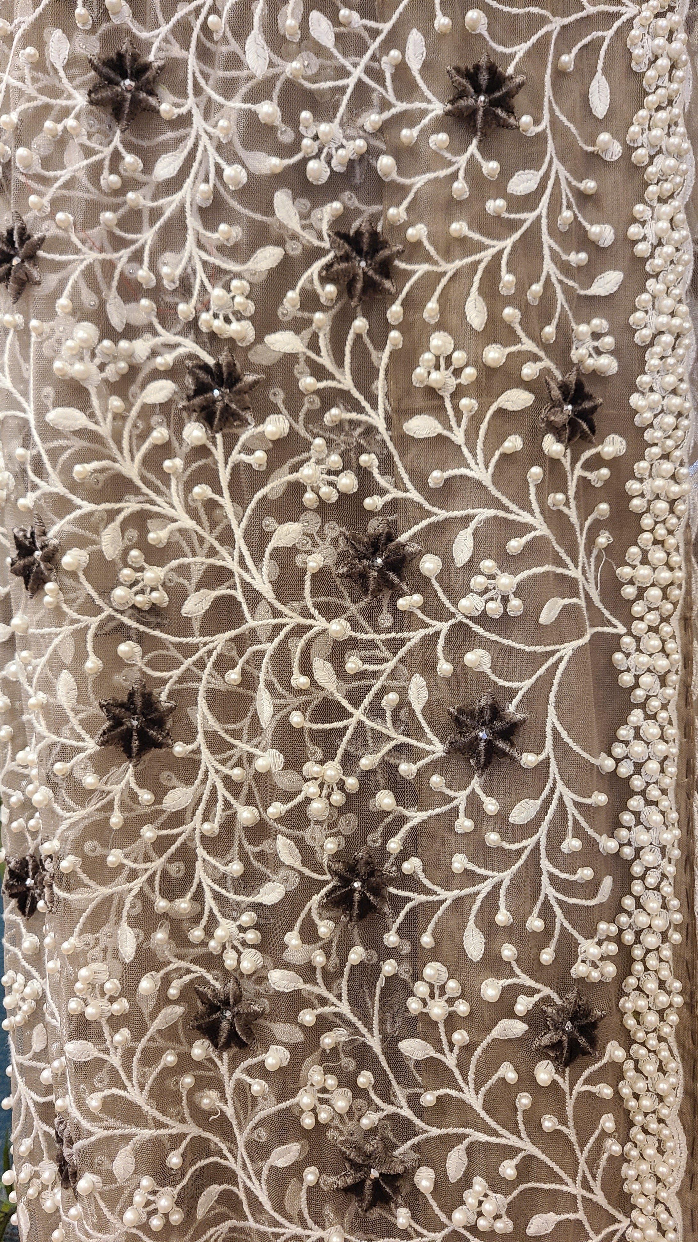 Champagne Silver Ombre Net Saree with Heavy Embroidery