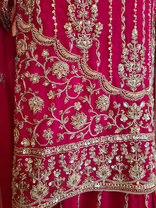 Rani Pink Heavy Embroidered Sharara Suit