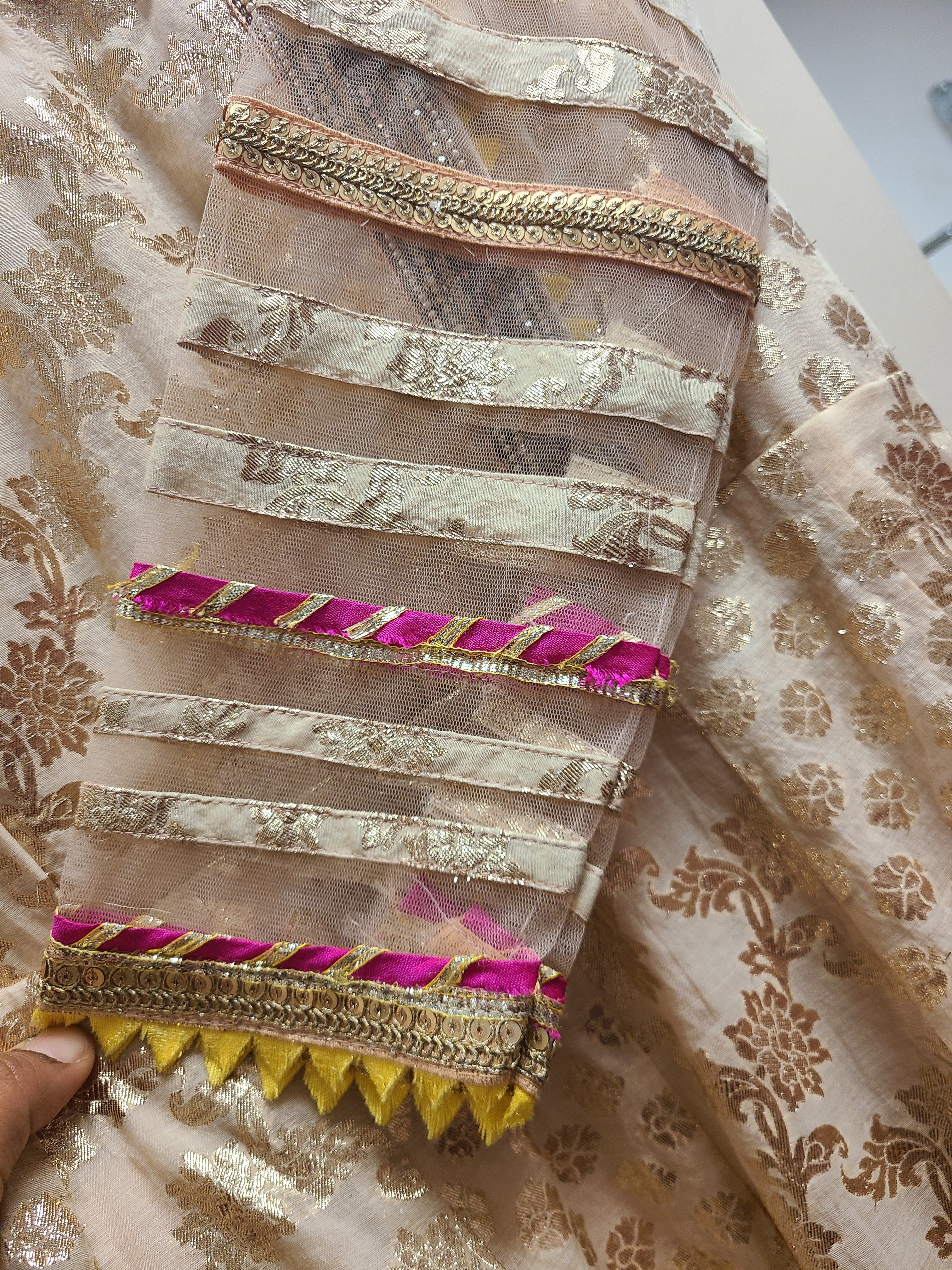 Cream Embroidered Anarkali Gown with Colorful Border