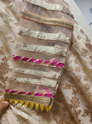 Cream Embroidered Anarkali Gown with Colorful Border