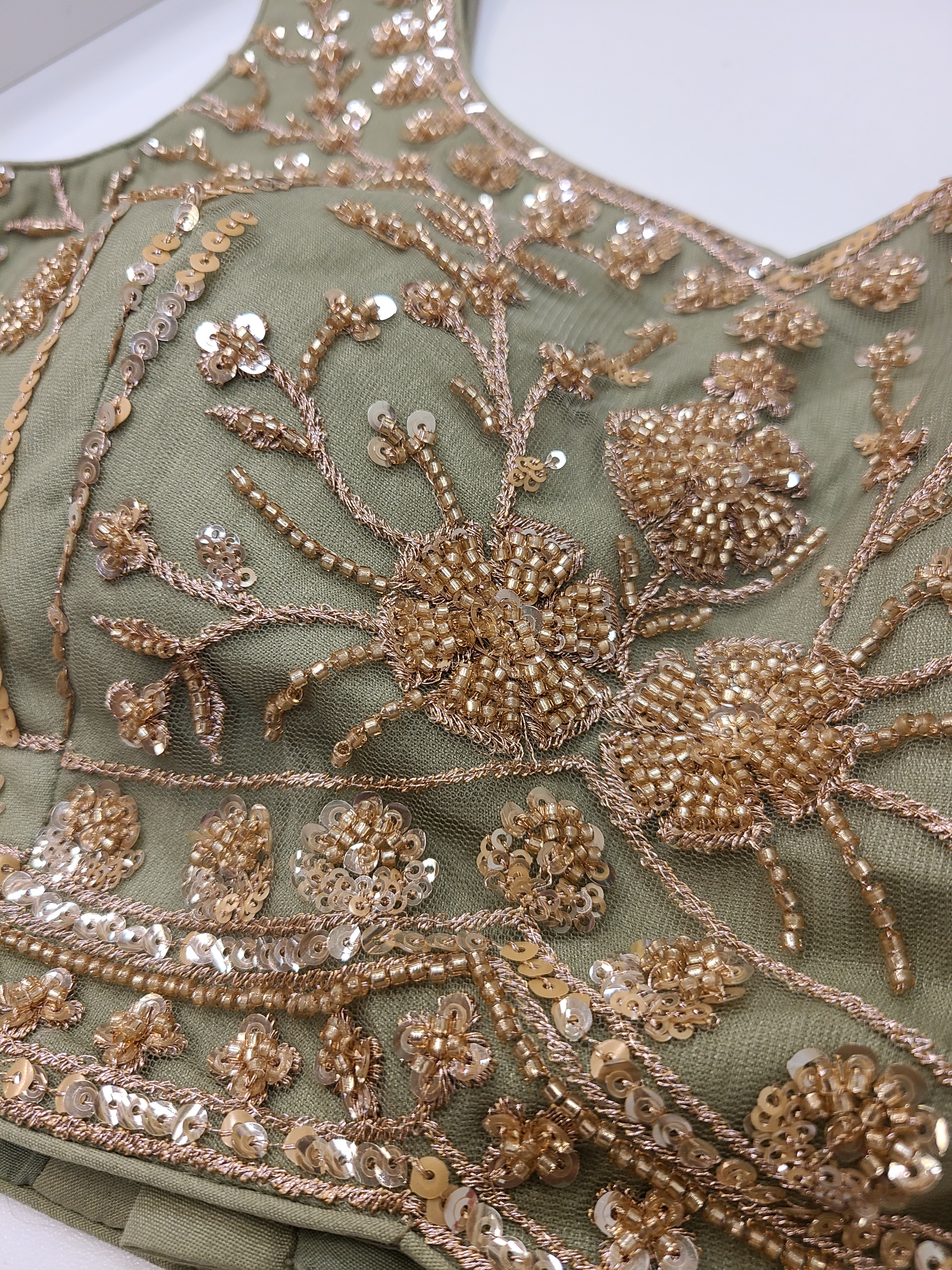 Olive Green Embroidered Bridal Lehenga Set