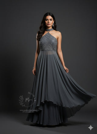 Dusty Grey Shade Indo-Western