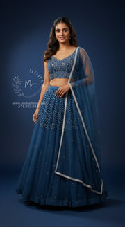 Navy Blue Embellished Lehenga Choli Set