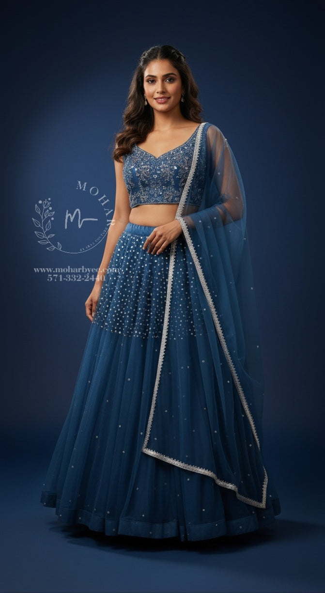 Navy Blue Embellished Lehenga Choli Set