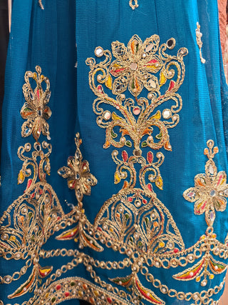 Turquoise Blue Silver Embroidered Sharara Set with Dupatta