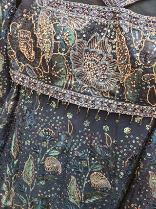 Navy Blue Embroidered Lehenga