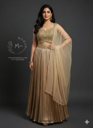 Golden Pleated Lehenga Choli Set