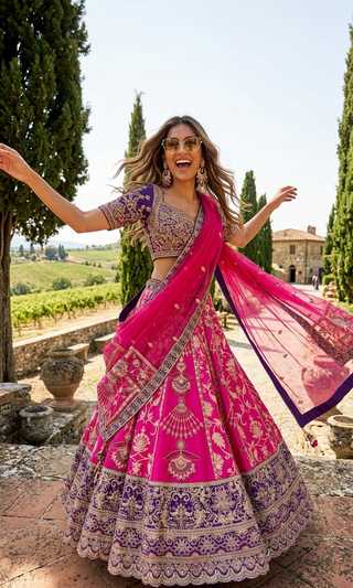 Hot Pink Embroidered Lehenga Set