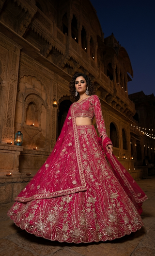 Hot Pink Zardozi Bridal Lehenga