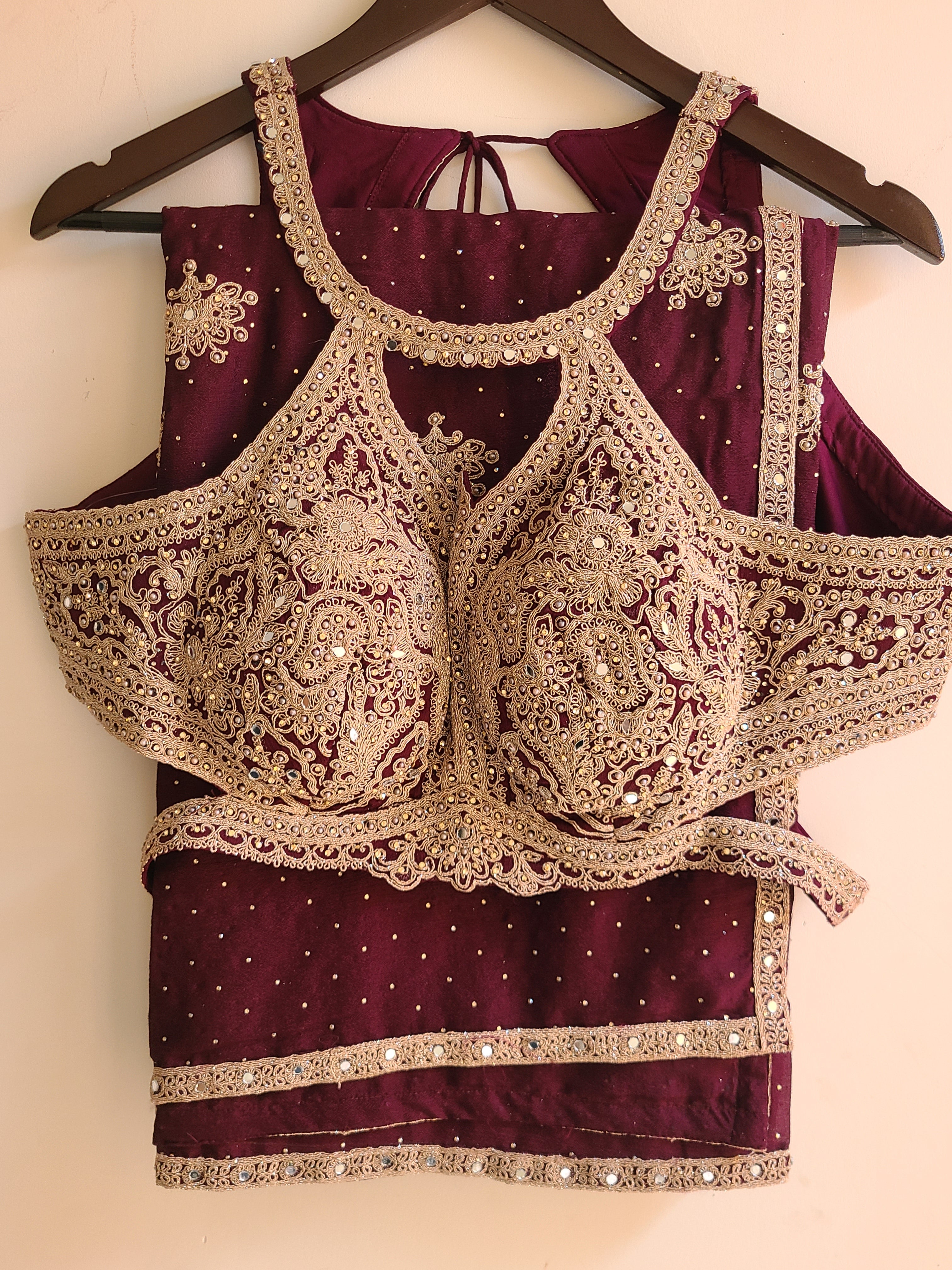Halter neck maroon lehenga