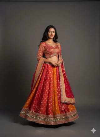 Sunset Orange & Red Benarasi Lehenga Choli