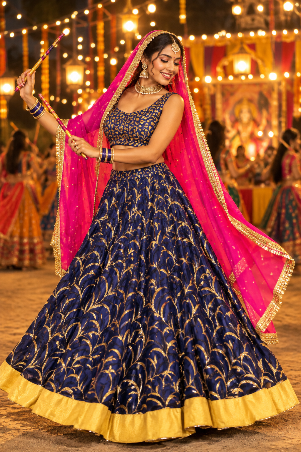 Navy Pink Garba Lehenga