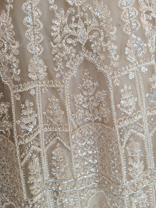 Champagne Gold Embroidered Lehenga Choli with Sleeves - Luxury Bridal Collection