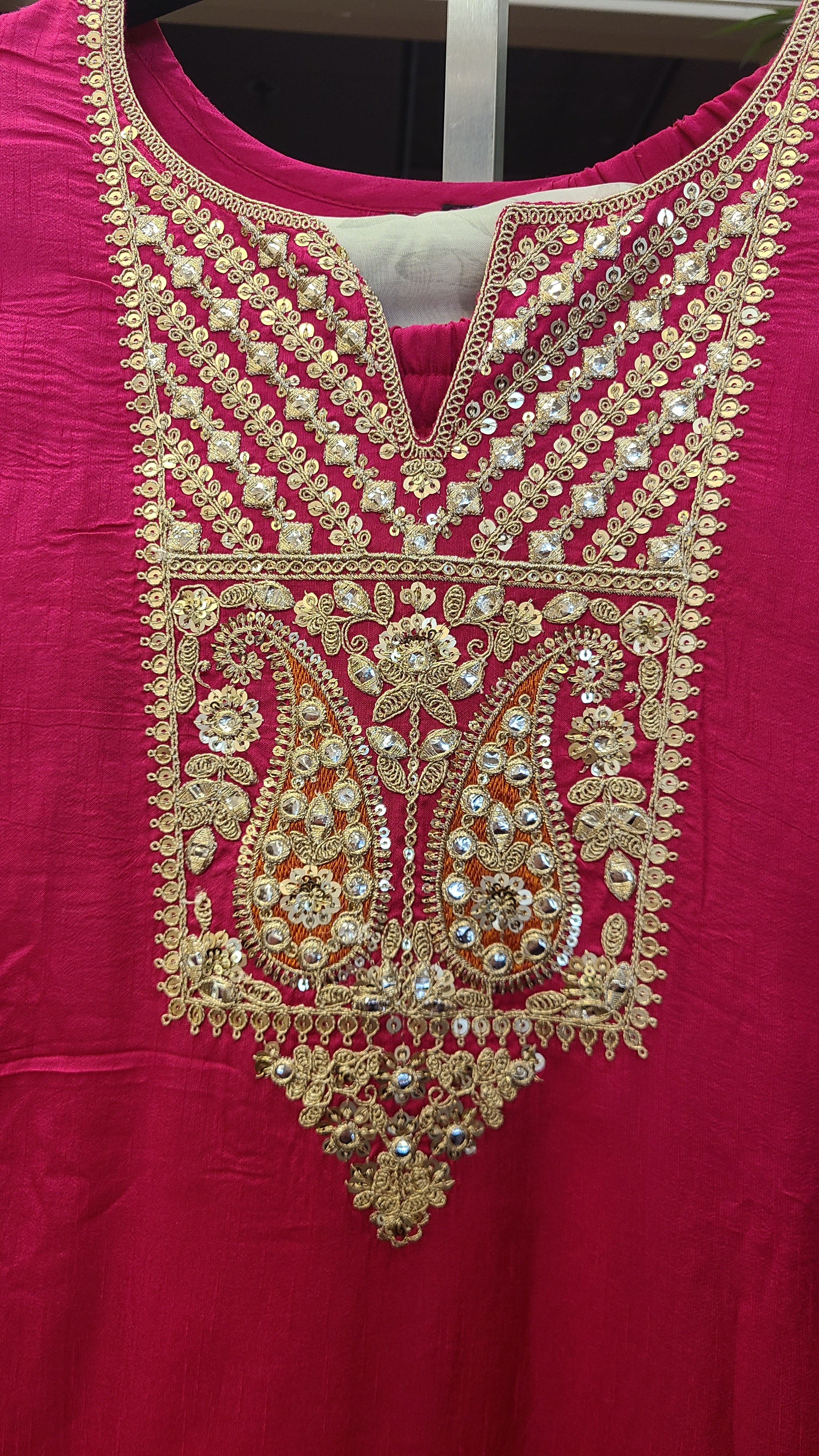 Pink Embroidered Kaftan with Floral Dupatta & Palazzo Set