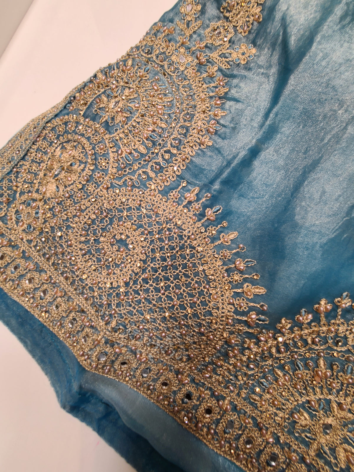 Teal Gold Evening Lehenga