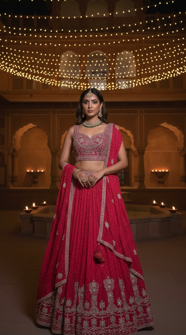 Pink & Gold Embroidered Lehenga