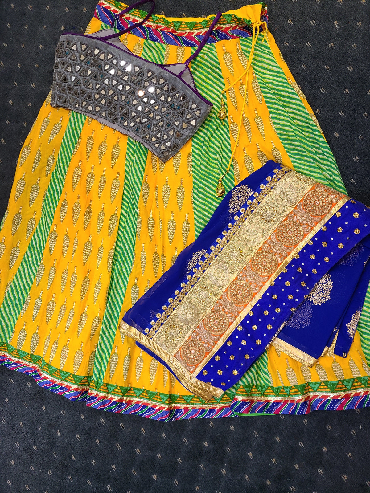 Yellow Green Blue Lehenga Set