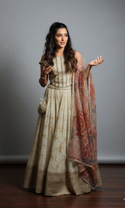 Off White Benarasi Silk Lehenga with Corset Blouse