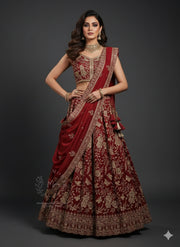 Deep Maroon Silk Thread Embroidered Lehenga Choli