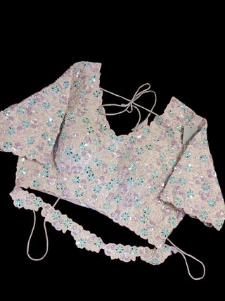 Blush Pink Embroidered Organza Pre-Stitched Saree