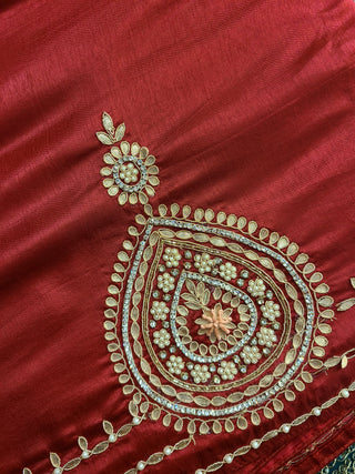Regal Maroon Embellished Silk Saree with Gold Embroidery