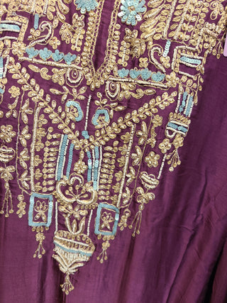 Plum Purple Embellished Kaftan Tunic & Palazzo Set