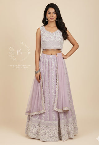 Lavendar Luknowi Crop Top Skirt