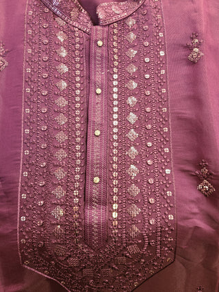 Purple Embroidered Cotton Silk Kurta