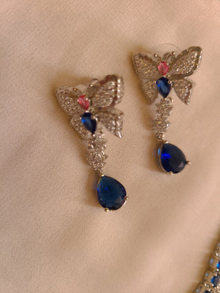 Royal Blue Butterfly AD Stone Necklace Set
