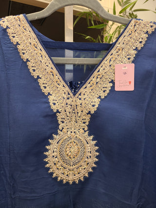 Royal Blue Embroidered Kaftan with Palazzo Set