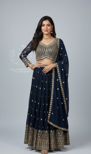 Traditional Gold Embroidered Crop Top Skirt