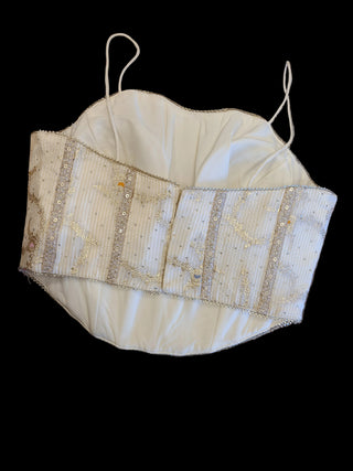 Off White Benarasi Silk Lehenga with Corset Blouse