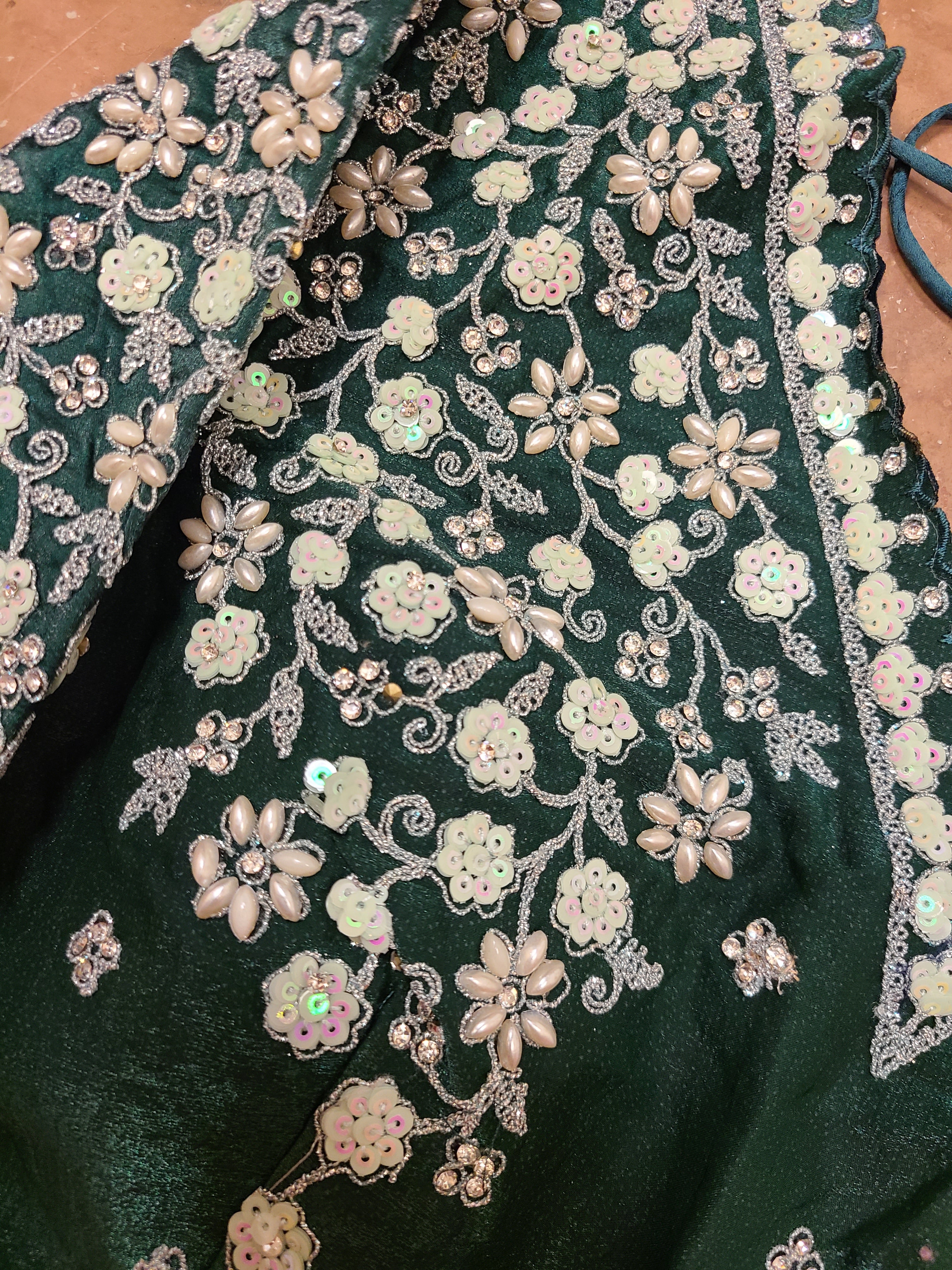 Forest Green Embroidered Satin Pre-Stitched Saree
