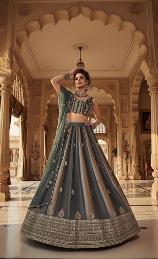 Striped Sage Lehenga