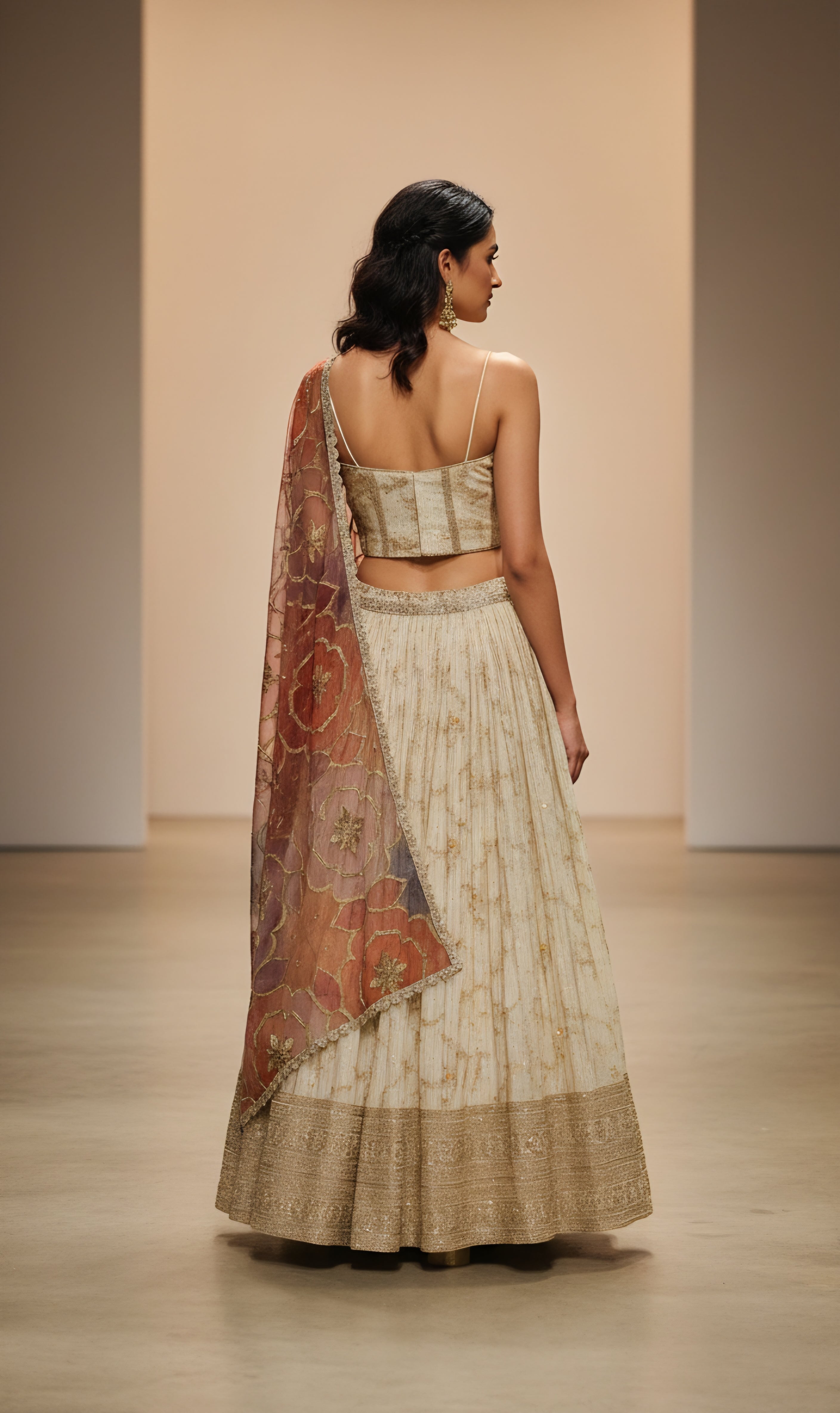 Off White Benarasi Silk Lehenga with Corset Blouse