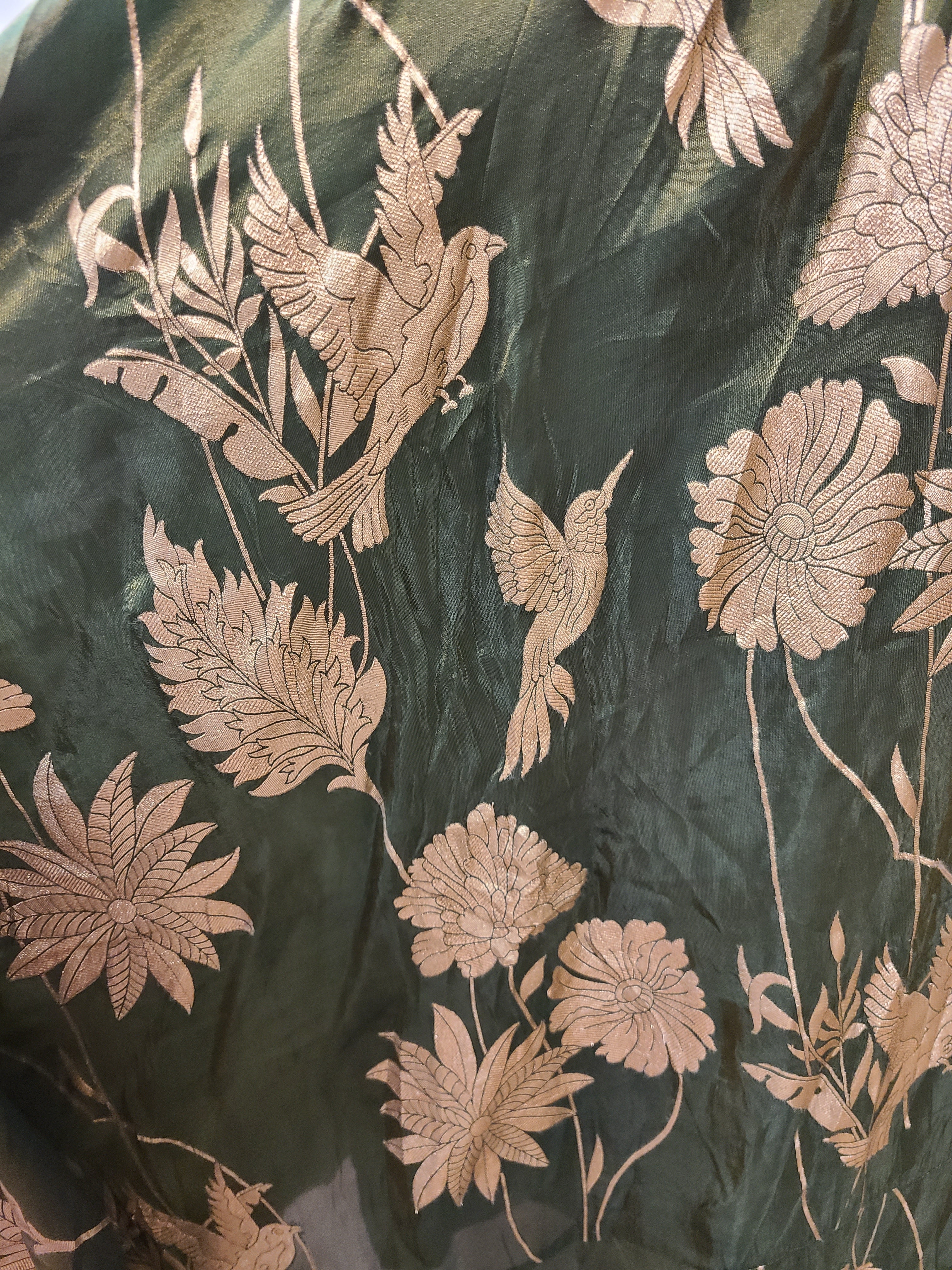Forest Green Banarasi Floral Gown