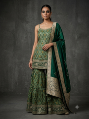 Green Banarasi Sharara Set