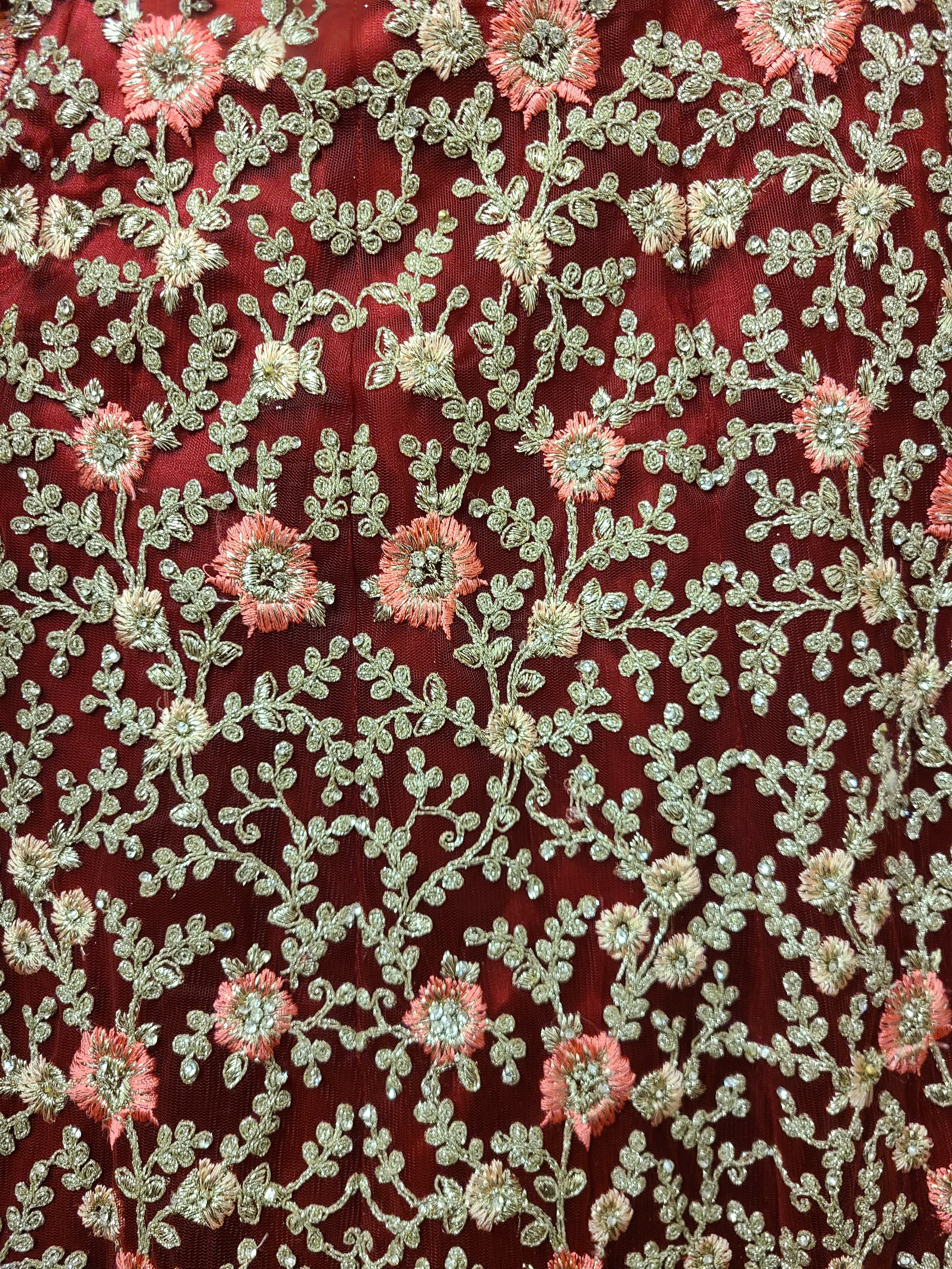 Maroon Red Heavy Embroidered Bridal Gown