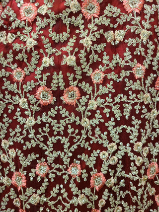 Maroon Red Heavy Embroidered Bridal Gown