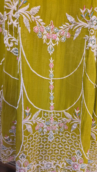 Chartreuse Green Embroidered Anarkali Gown