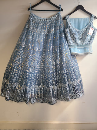 Pastel Sky Lehenga With Mirror Blooms