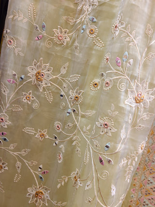 Elegant Sage Green Embellished Saree with Floral Embroidery