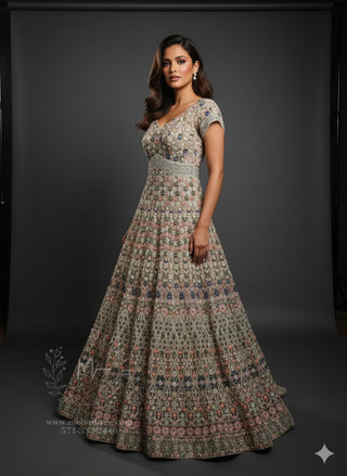 Gold/Olive Base With Pastel Accents Long Gown