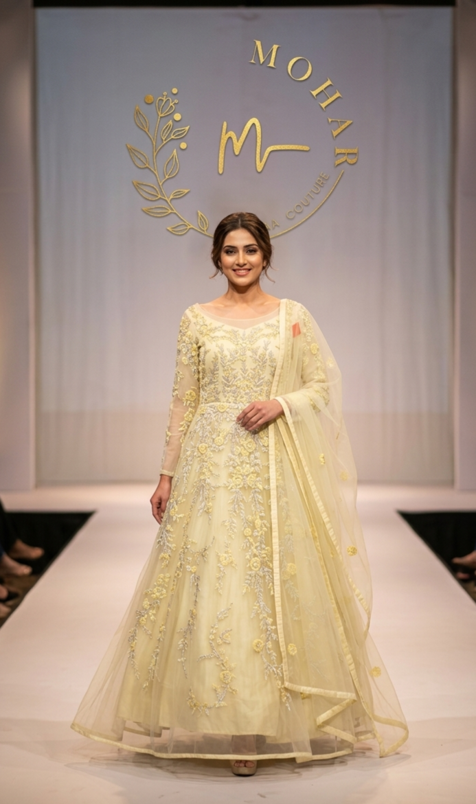Ivory Embroidered Anarkali Set