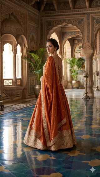 Orange Benarasi Silk Lehenga