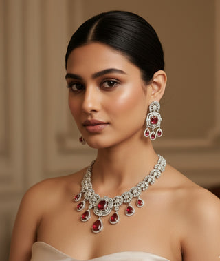 Statement Red CZ Necklace Set