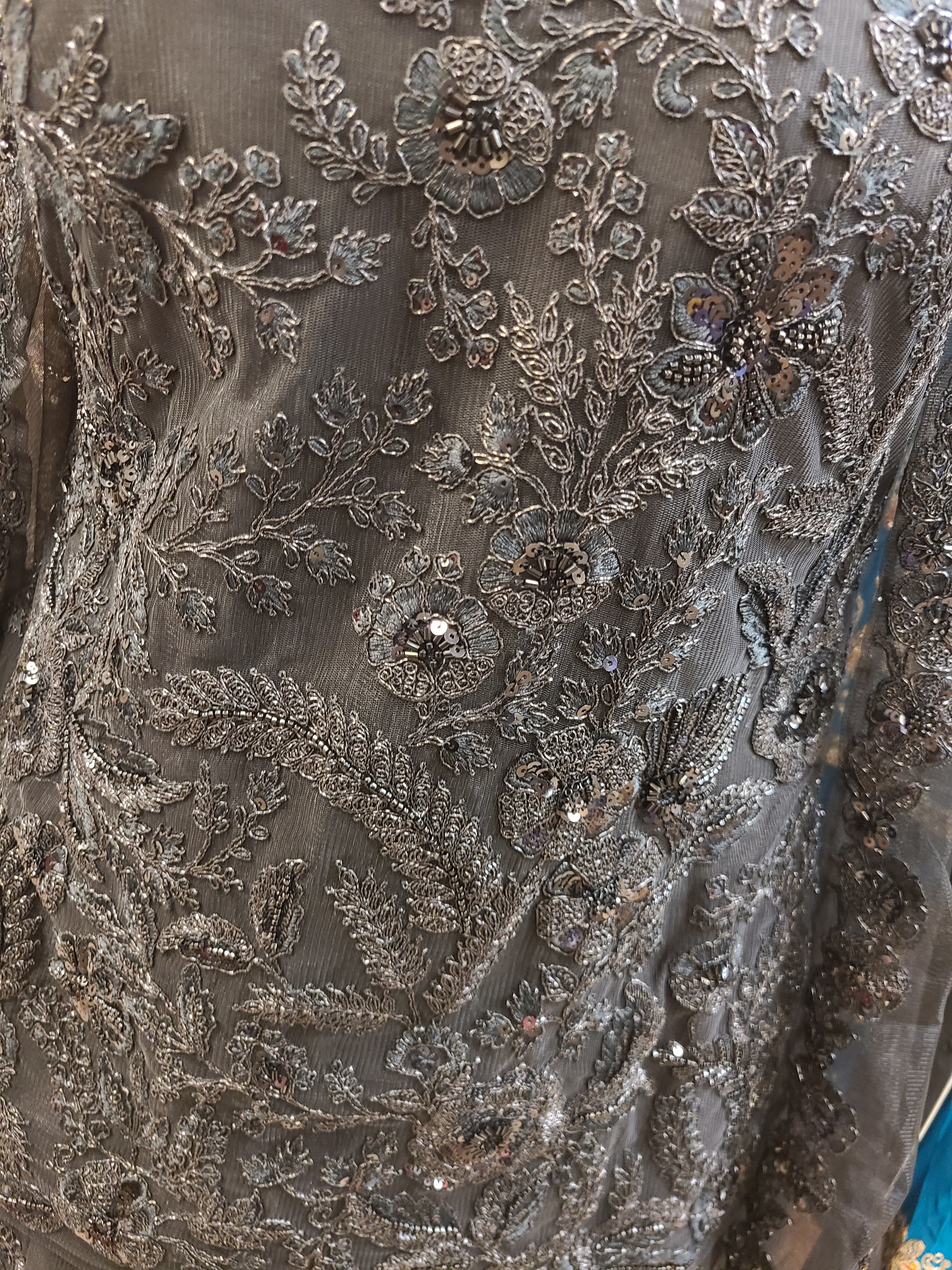Embroidered Sharara Set with Halter Neckline - Champagne & Black