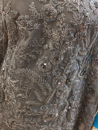 Embroidered Sharara Set with Halter Neckline - Champagne & Black